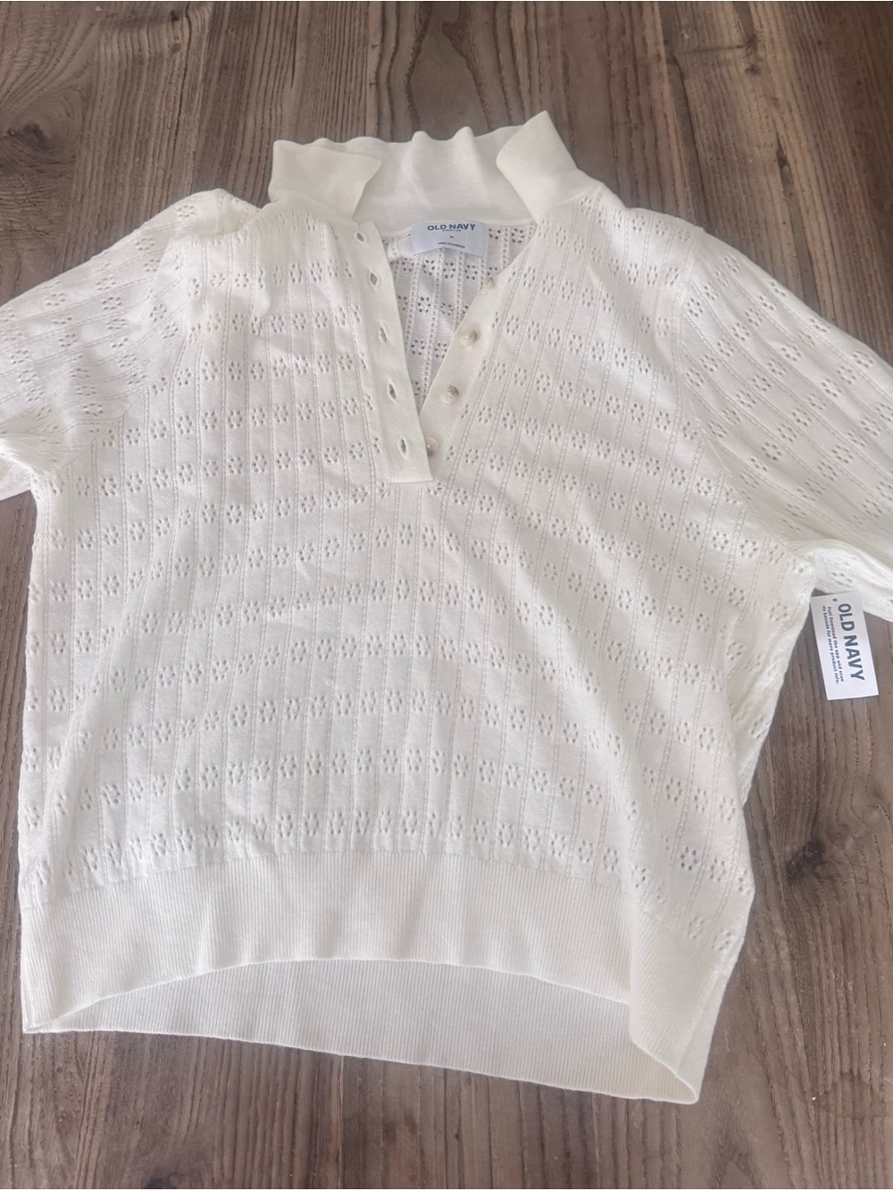 Old Navy White Short-Sleeve Eyelet Knit Polo